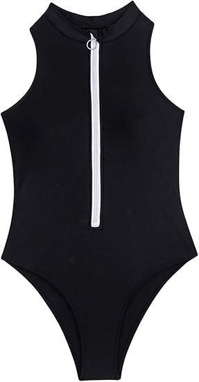 Women High Collar Zipper One-Piece Swimsuit