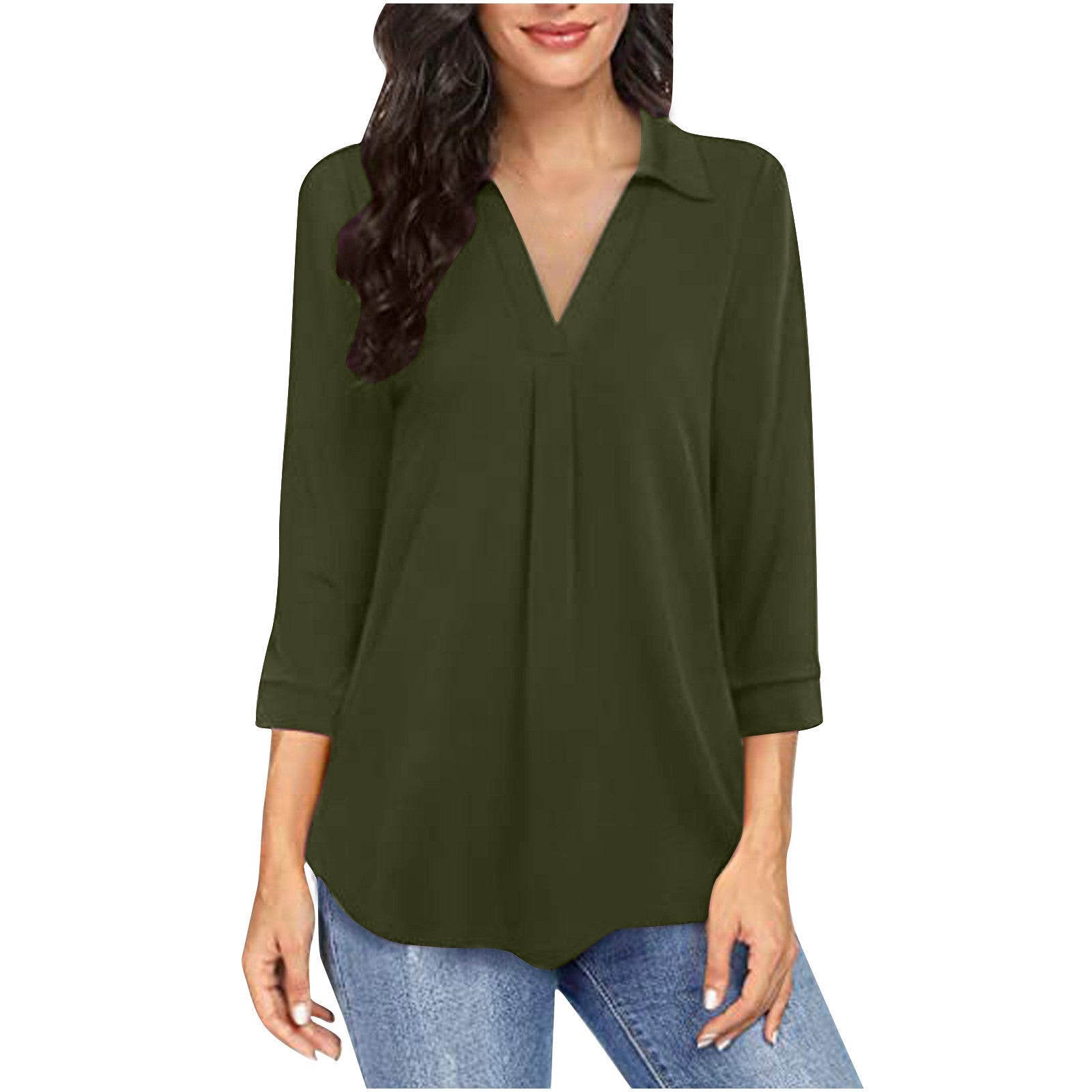 Women's blouse with modern V-neck and elegant pleats