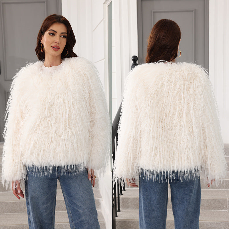 Women's Soft Faux Fur Short Jacket with Flared Sleeves