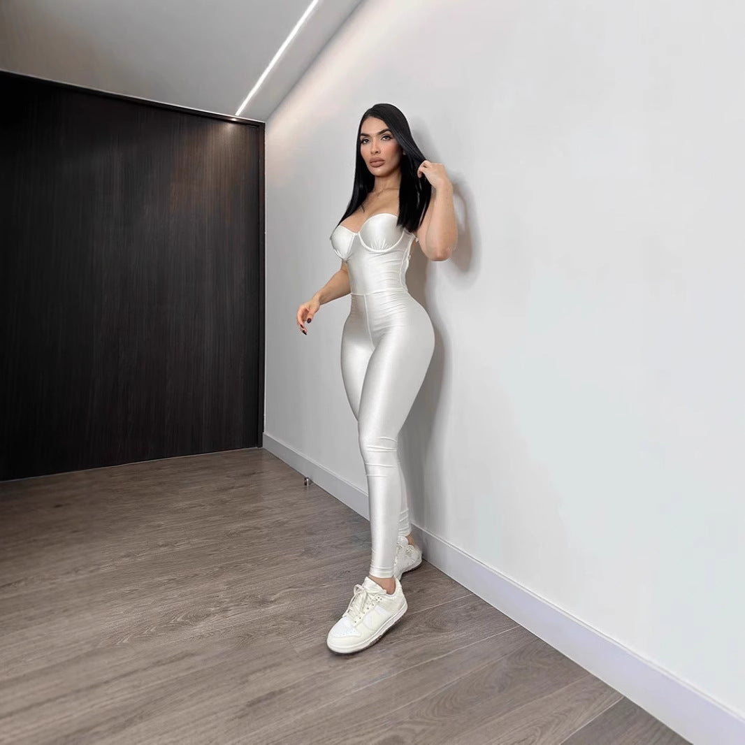 Ladies body-hugging jumpsuit with underwire bustier