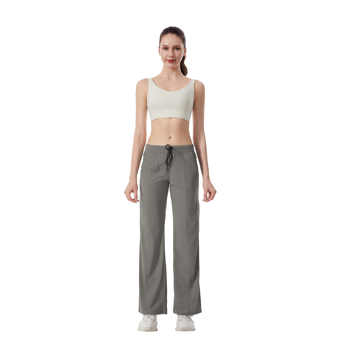 Women's Casual Wide-Cut Pants with Elastic Waistband and Practical Pockets