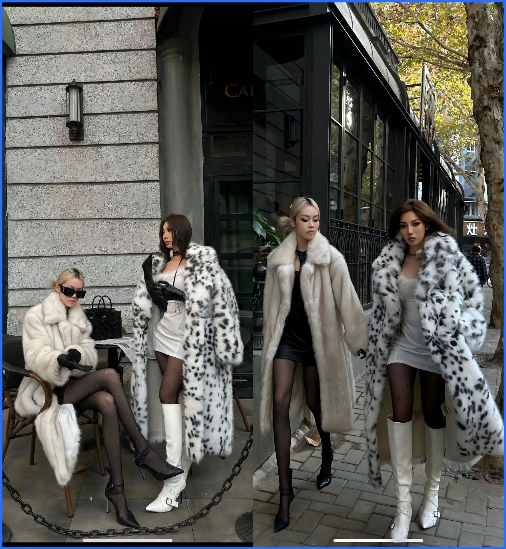 Ladies Luxurious Faux Fur Coat with Leopard Print