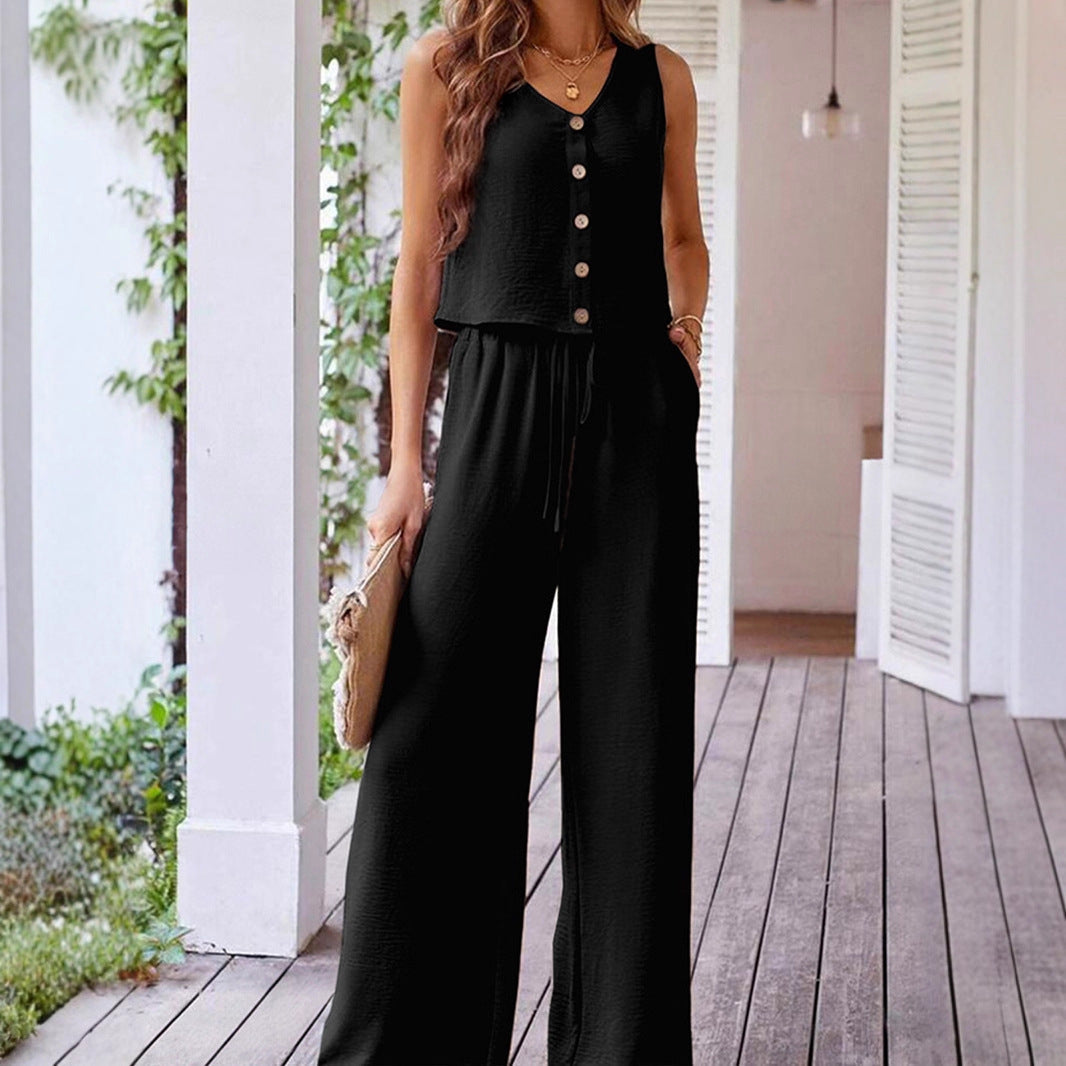 Women's jumpsuit with buttons and wide leg