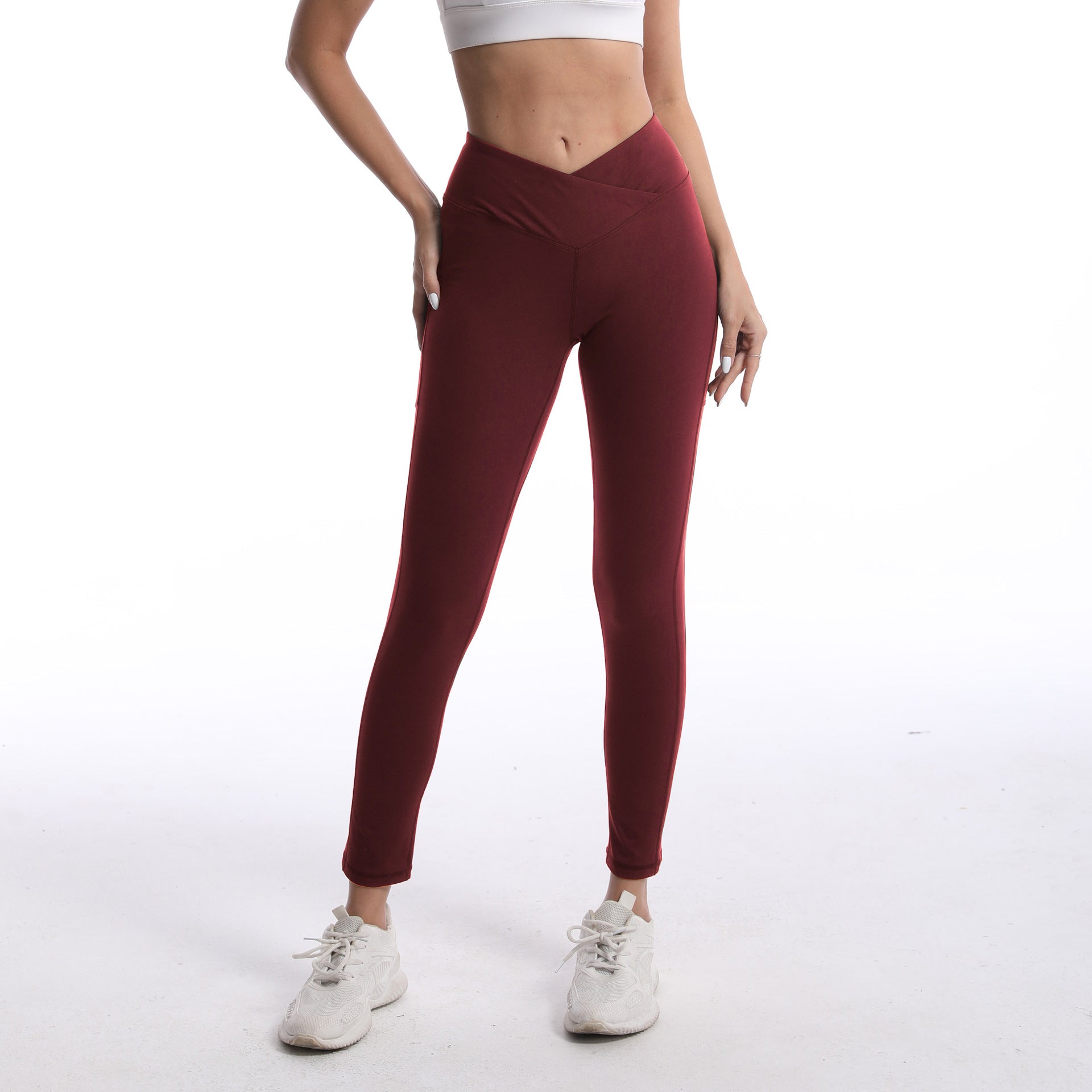 Women's High-Waisted Leggings with Cross-Over Waistband and Elastic Material