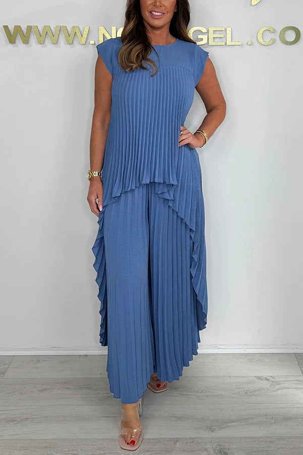 Women Pleated Jumpsuit with Flowing Cut and Asymmetrical Design