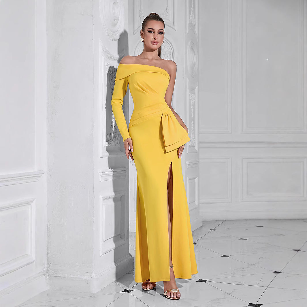 Ladies Elegant Evening Dress with Asymmetric Design and Fascinating Slit
