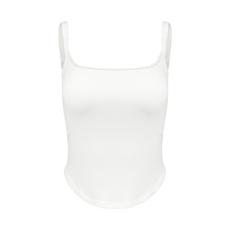 Women's fitted ribbed top with adjustable straps and elastic hem