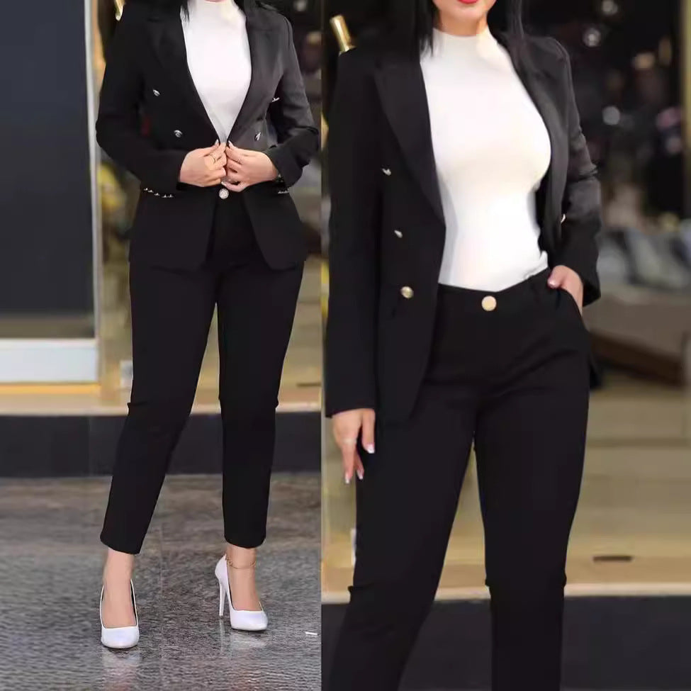 Women’s modern blazer trousers suit with exclusive button details