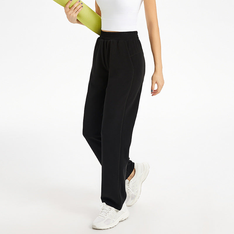 Women's High-Waisted Casual Pants with Elastic Waistband and Side Pockets