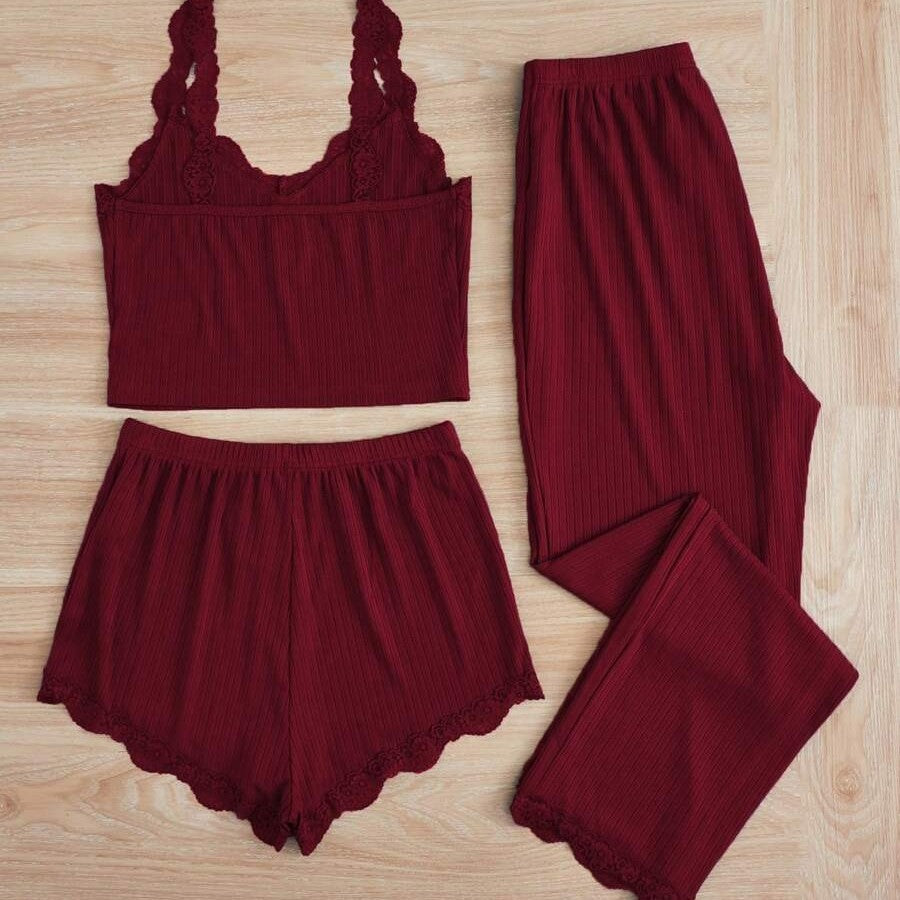 Women's Fashion Pajama Set with Lace Accents