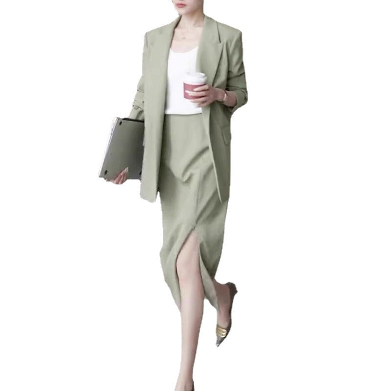 Women Tailored Cropped Blazer and Midi Skirt Set