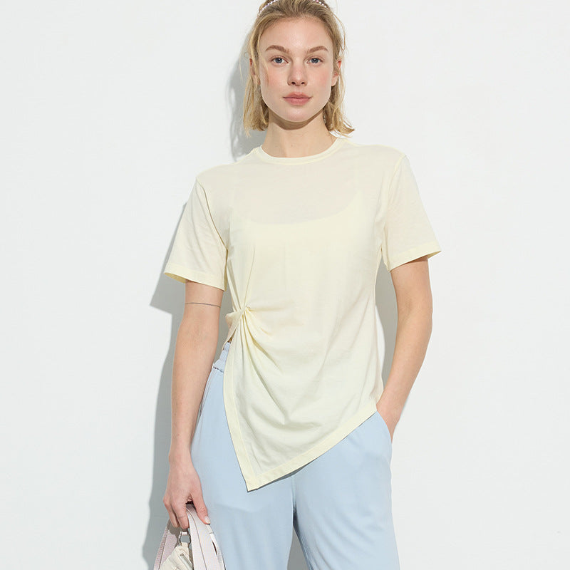 Women's asymmetrical T-shirt with fashionable knot detail