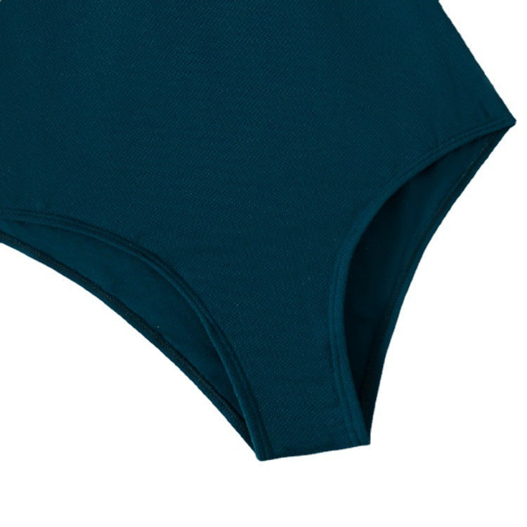 Women Ribbed Deep V Neck One Piece Swimsuit