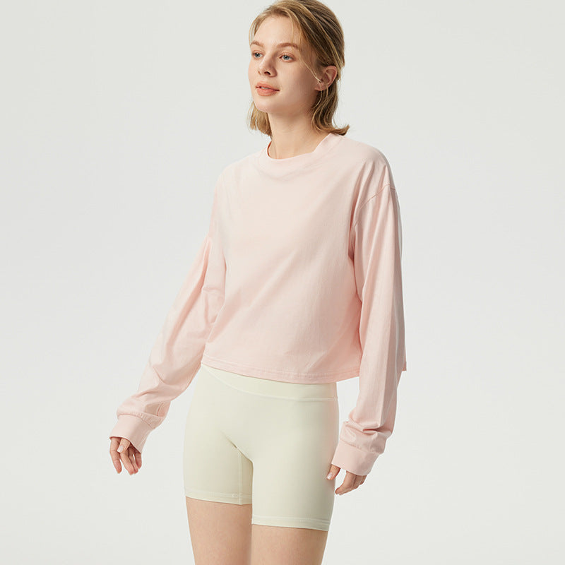 Women's casual cropped long sleeve shirt with relaxed fit and soft material