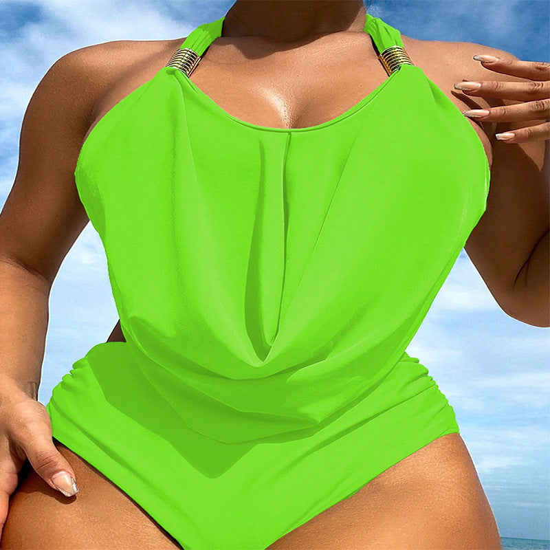 Women Halter-neck gathered one-piece swimsuit