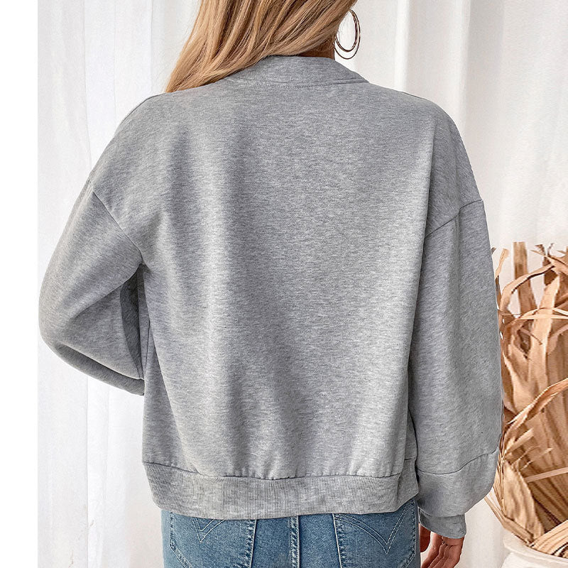 Women's casual bomber jacket with voluminous sleeves and zipper