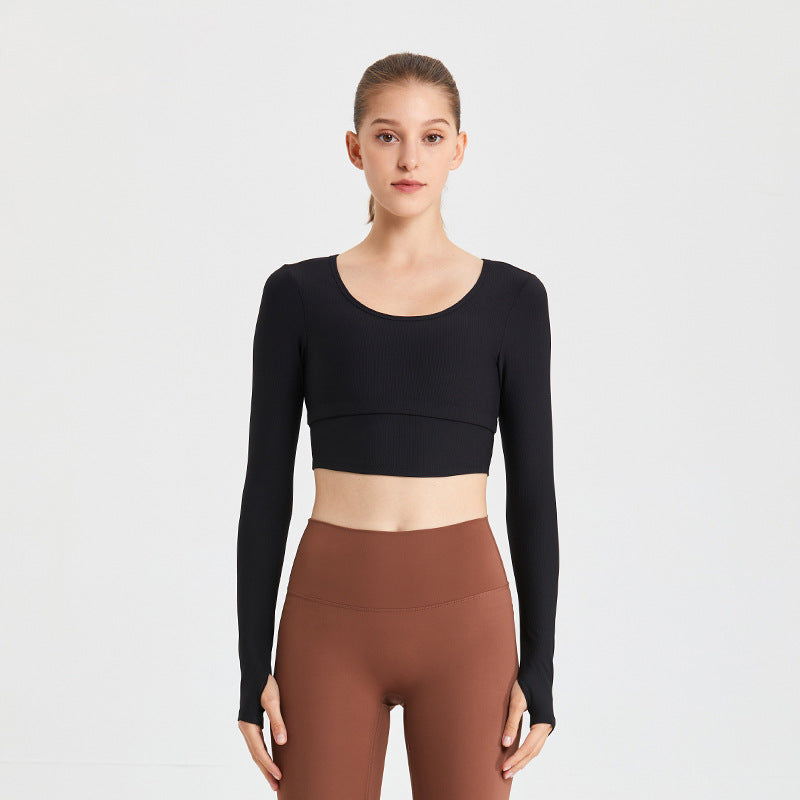 Women's Sporty Long Sleeve Crop Top with Body-Hugging Design