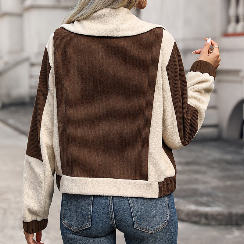 Women's fleece jacket with fashionable cord design and practical pockets