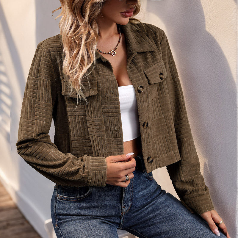 Ladies casual cord jacket with structured design and practical pockets