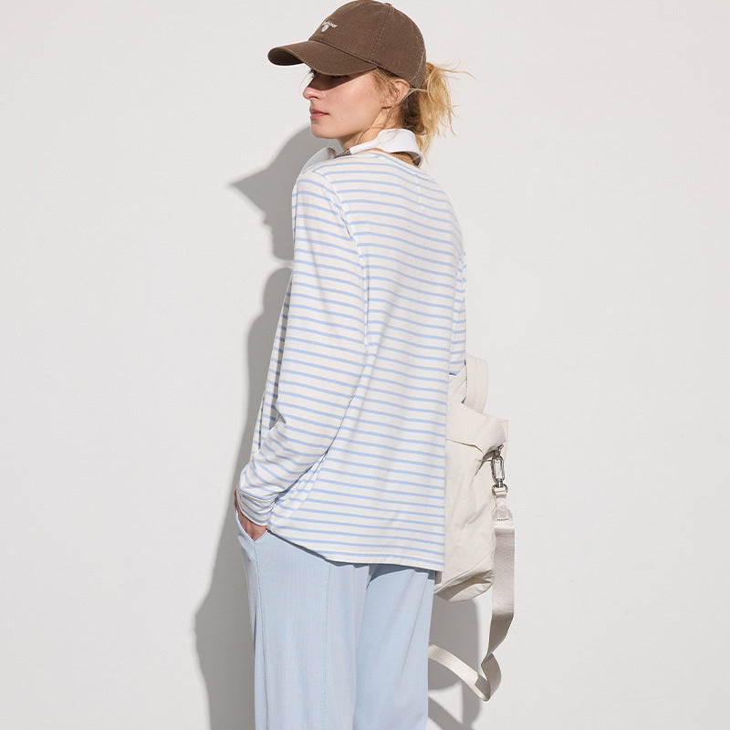Women's casual long sleeve top with maritime stripe pattern and soft fabric