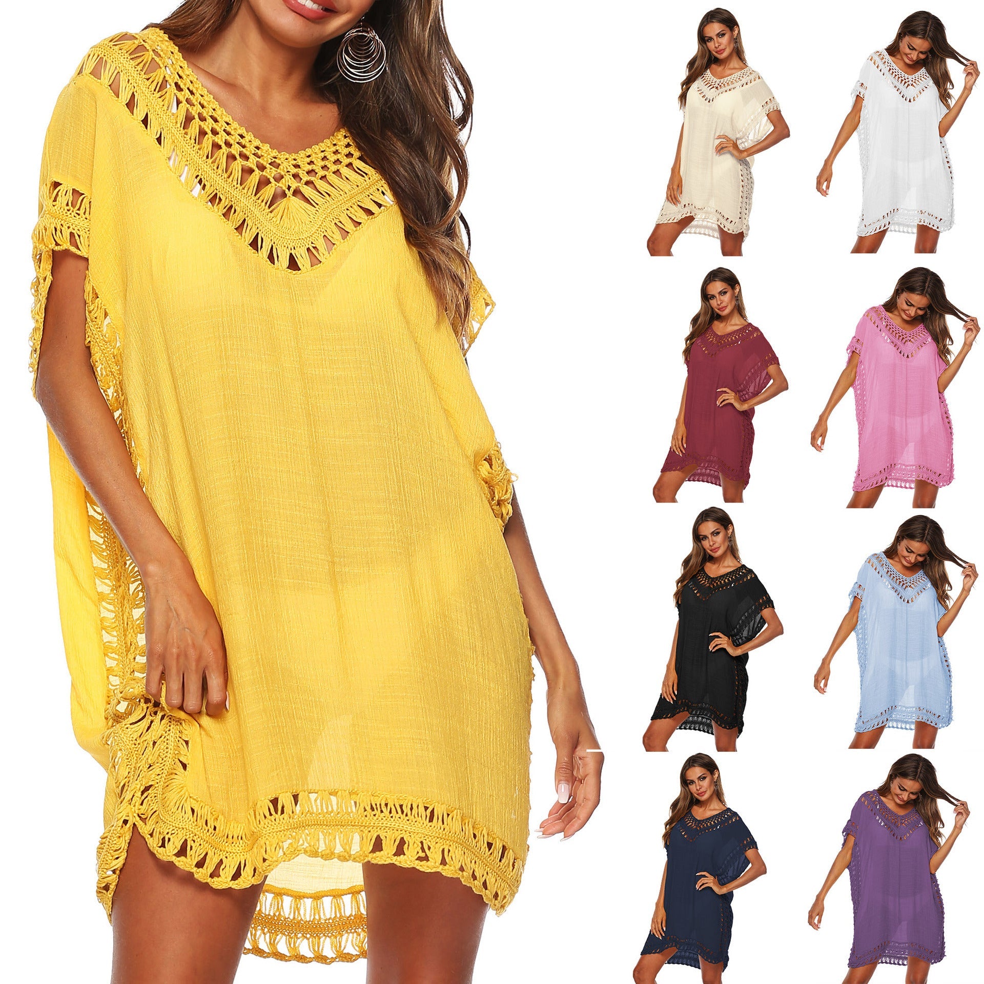 Ladies Beach Tunic with Artistic Crochet Decorations