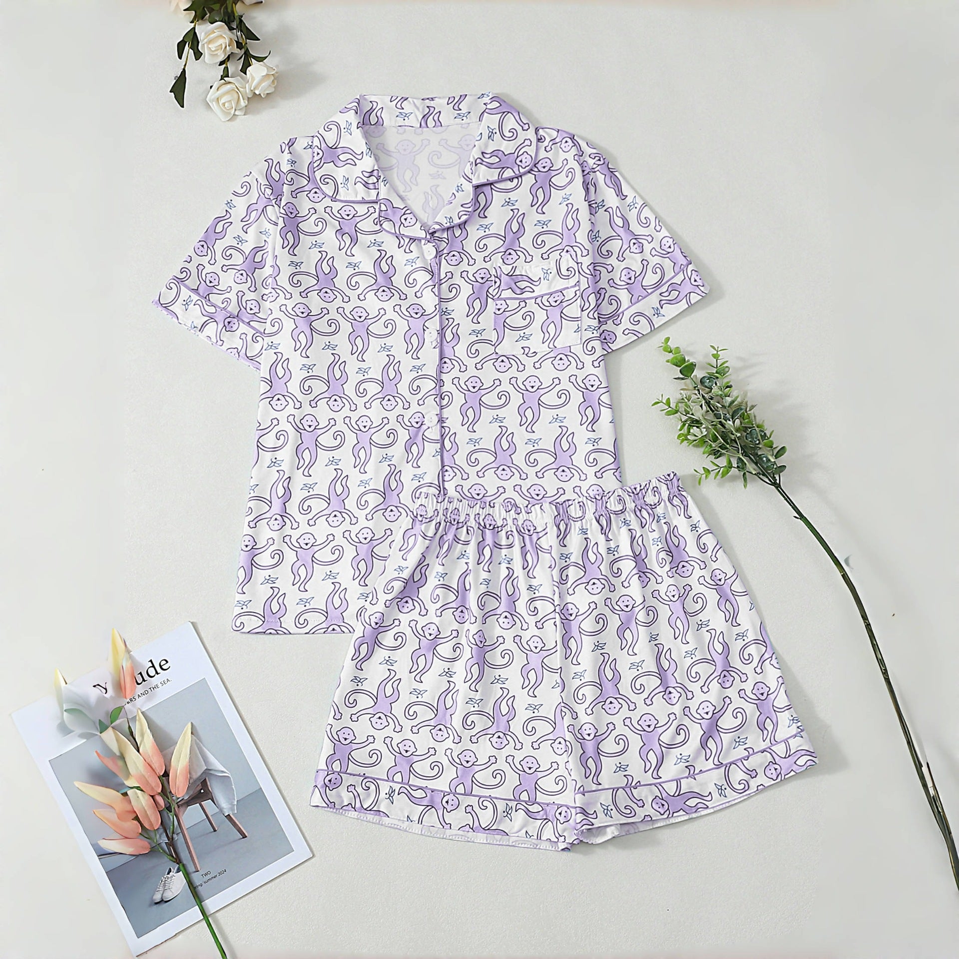Women's Pajama Set with Playful Animal Pattern