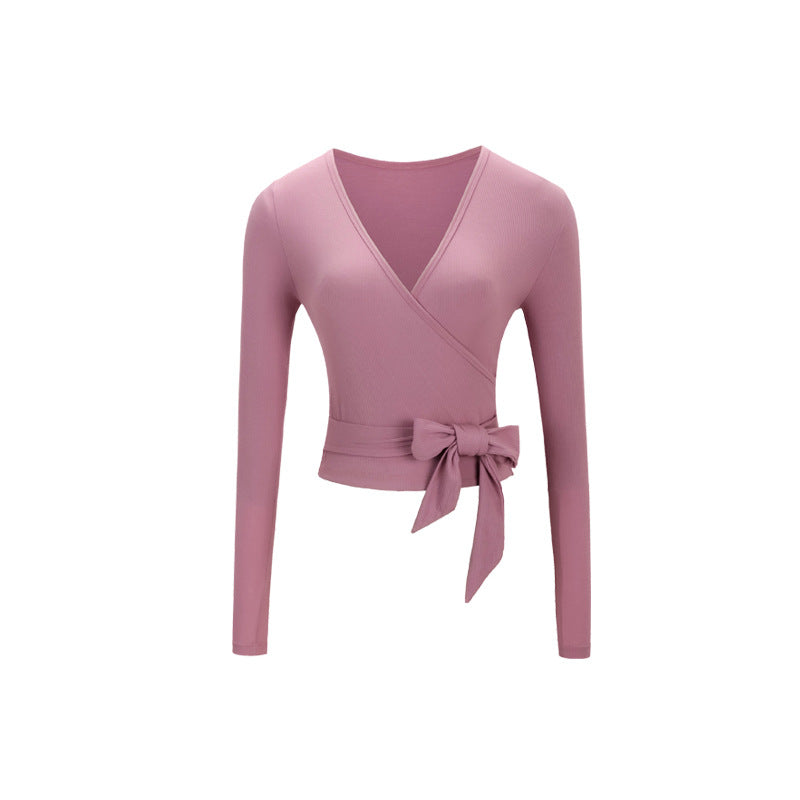 Ladies wrap top with long sleeves and figure-hugging fit