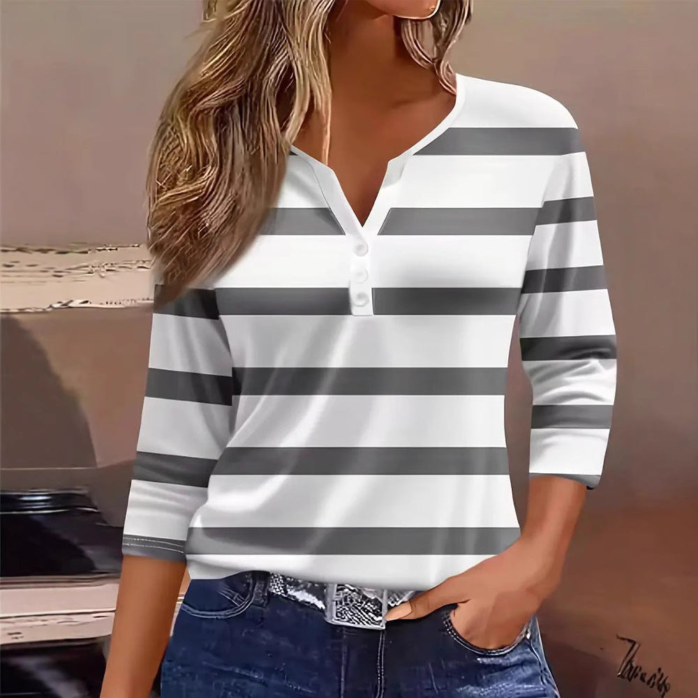 Women's Long Sleeve Shirt with Maritime Stripe Pattern
