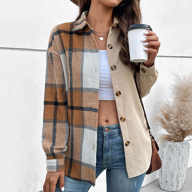 Women’s casual checkered shirt jacket with sustainable cotton blend