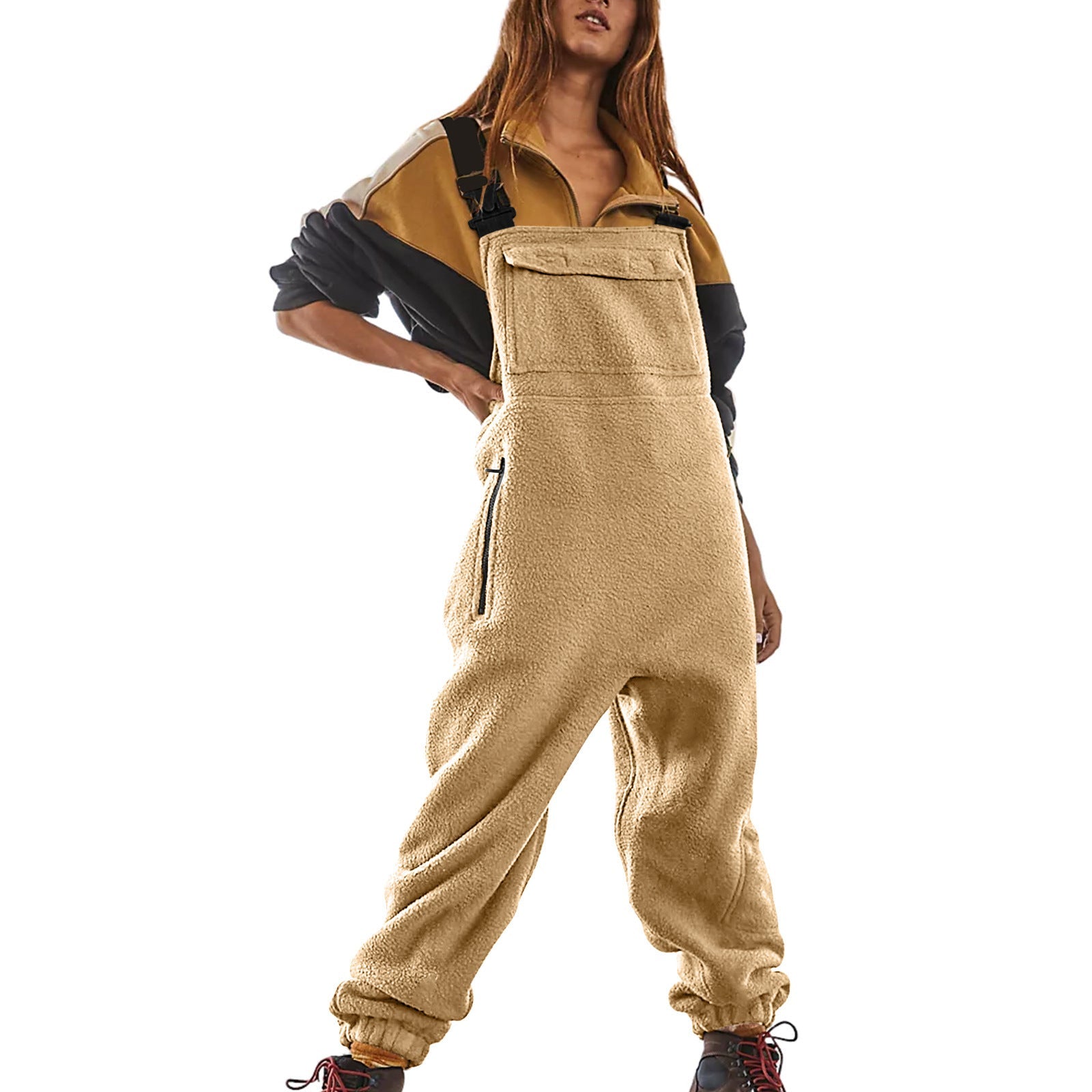 Women's Casual Fleece Overalls with Side Pockets