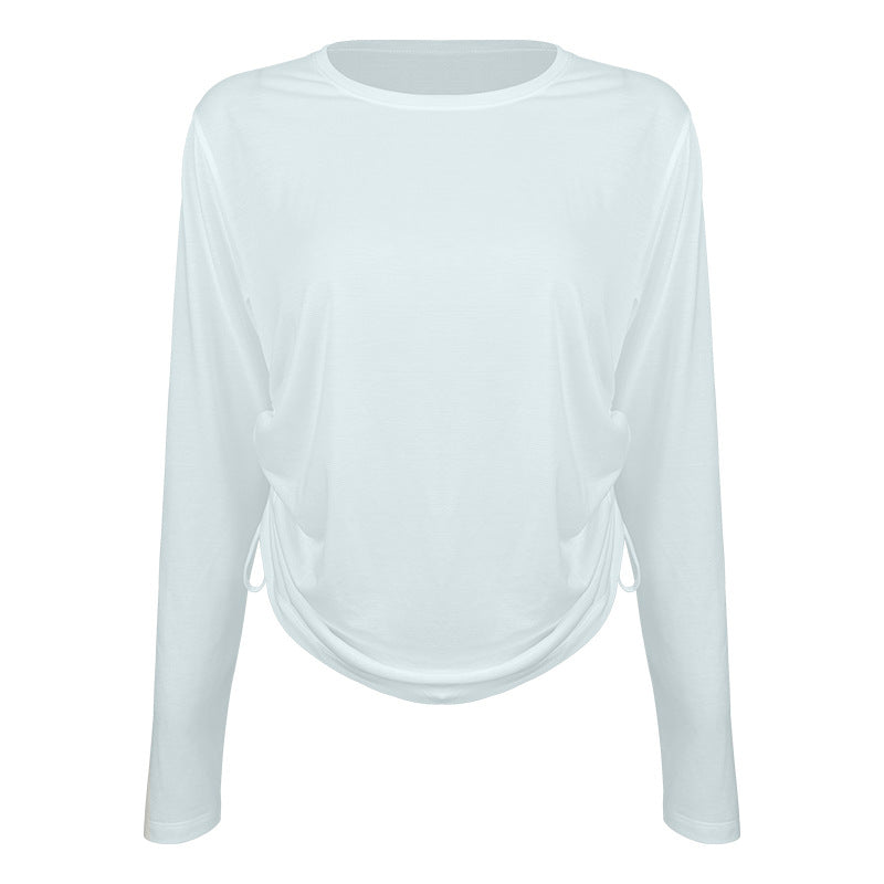 Women's casual long sleeve shirt with adjustable hem and breathable properties