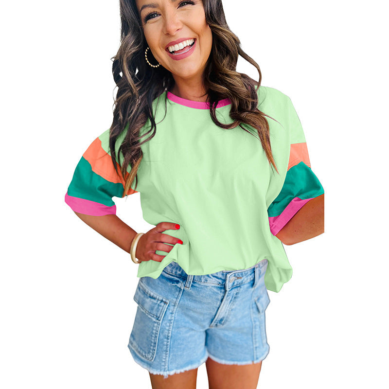 Women's Casual T-Shirt with Colorful Sleeves