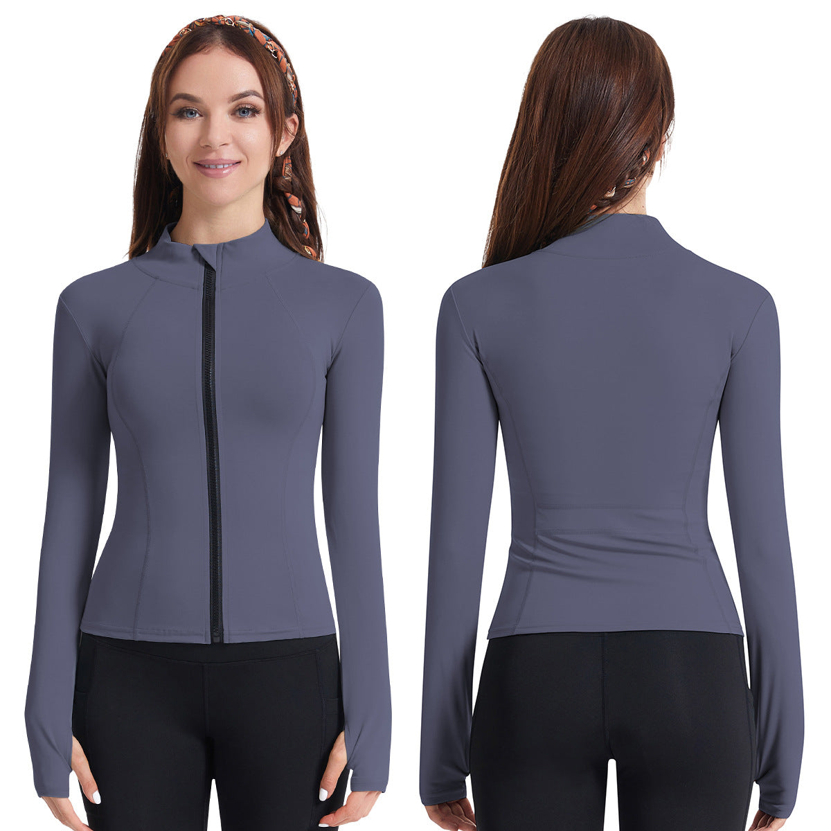 Women's sports jacket with high collar and practical zipper