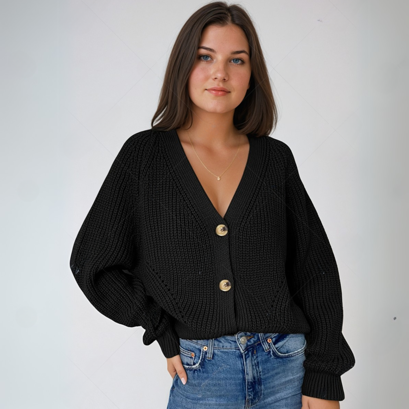 Knitted Cardigan With V-neck