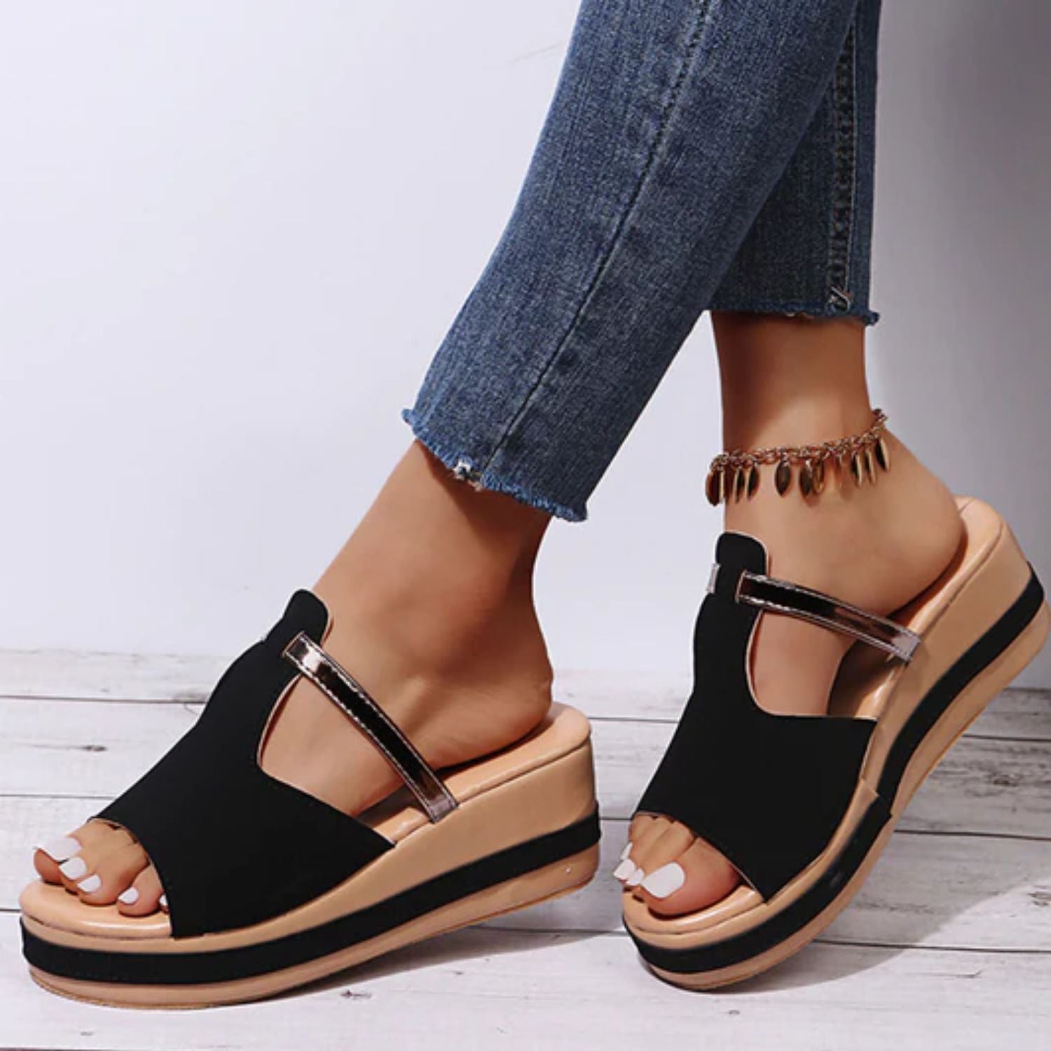 Slip-On Sandals With Open Toestylish Wedge Sandals Comfortable For Women