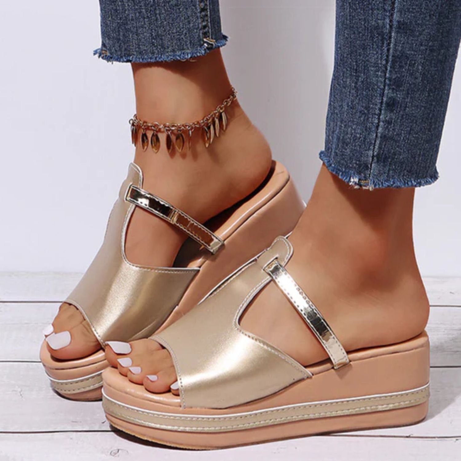 Slip-On Sandals With Open Toestylish Wedge Sandals Comfortable For Women
