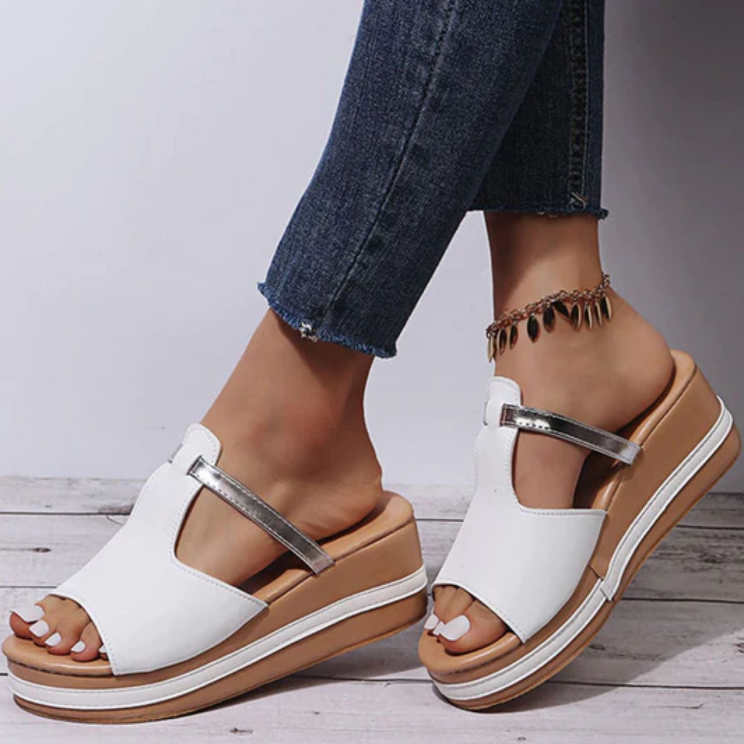Slip-On Sandals With Open Toestylish Wedge Sandals Comfortable For Women