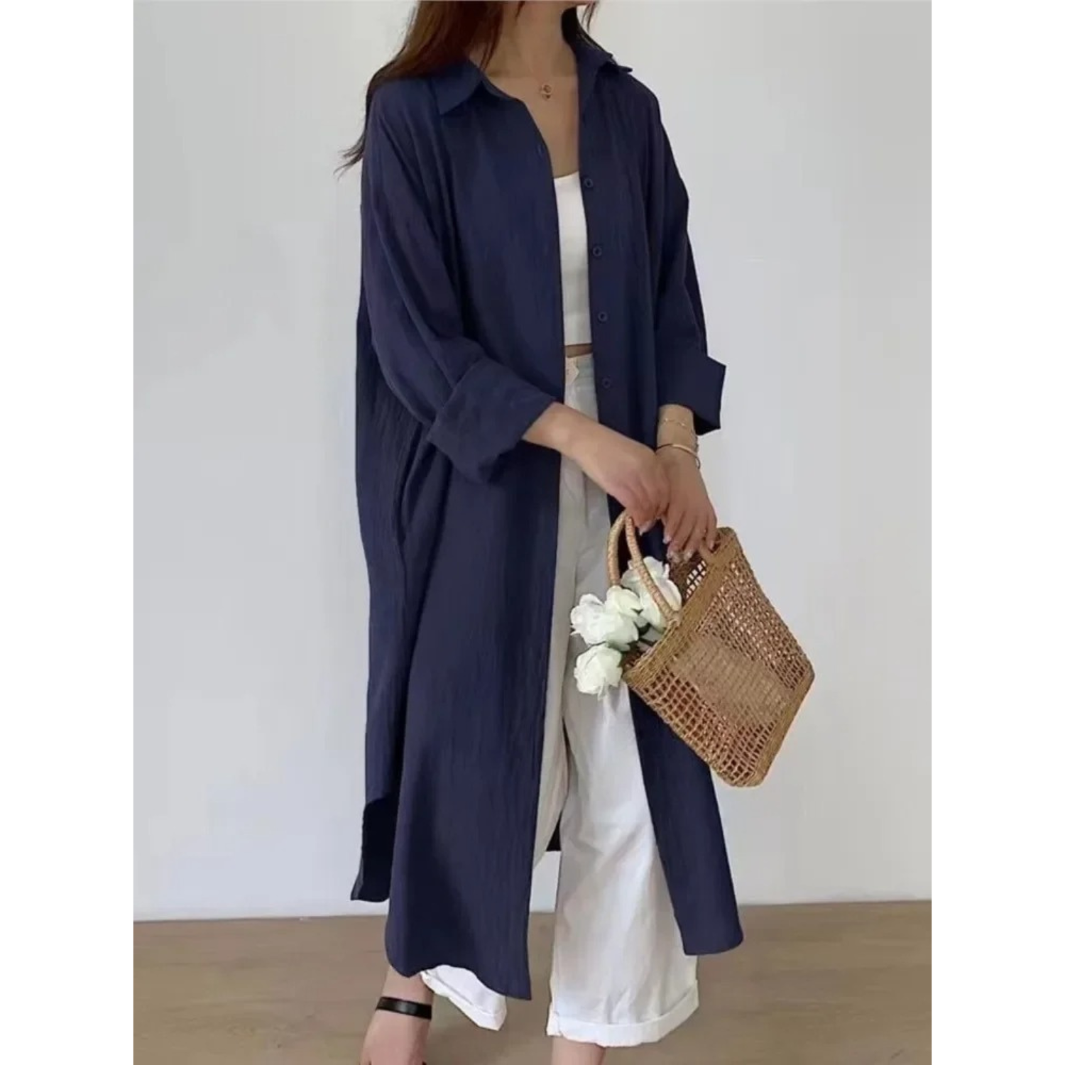 Long-sleeved linen dress women's clothing