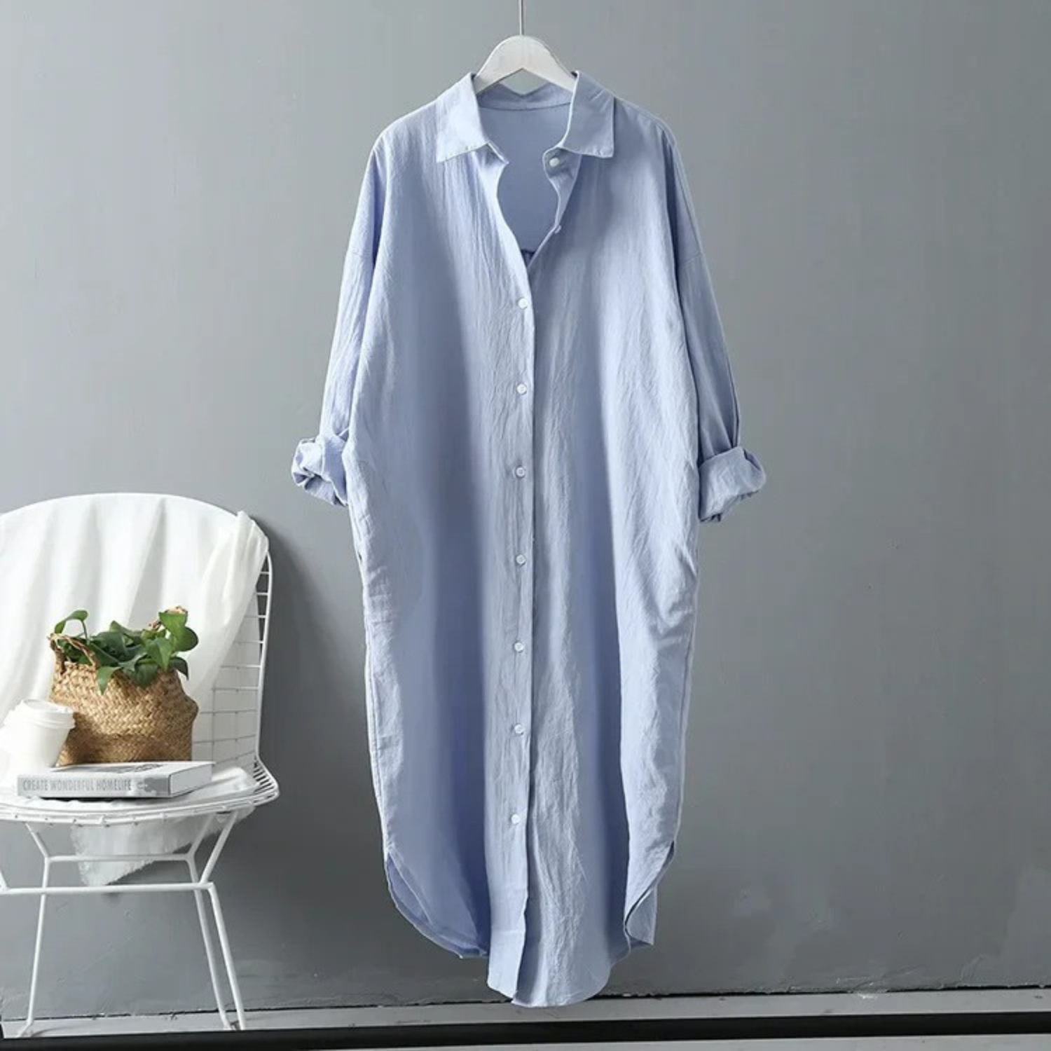Long-sleeved linen dress women's clothing