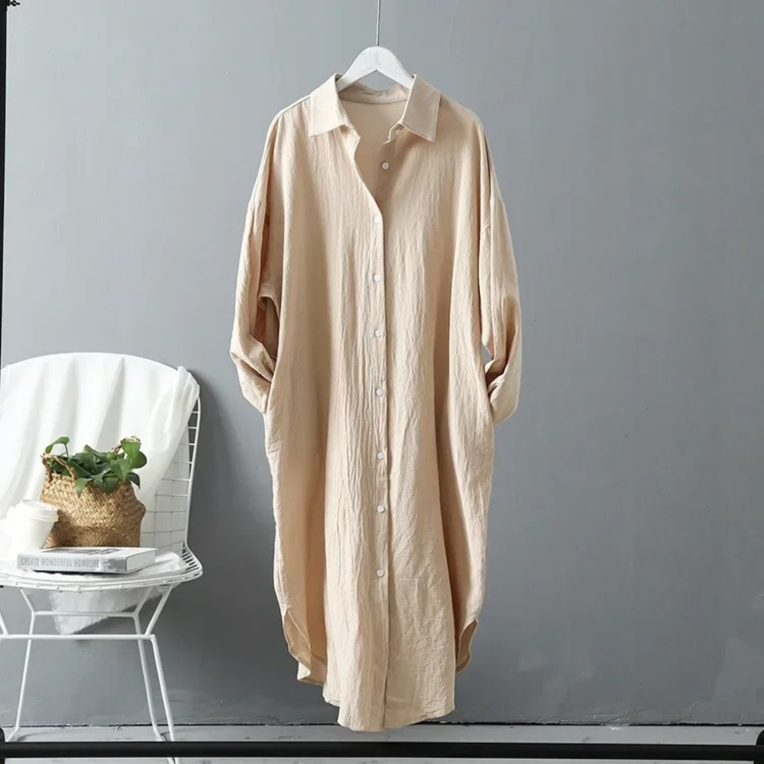 Long-sleeved linen dress women's clothing