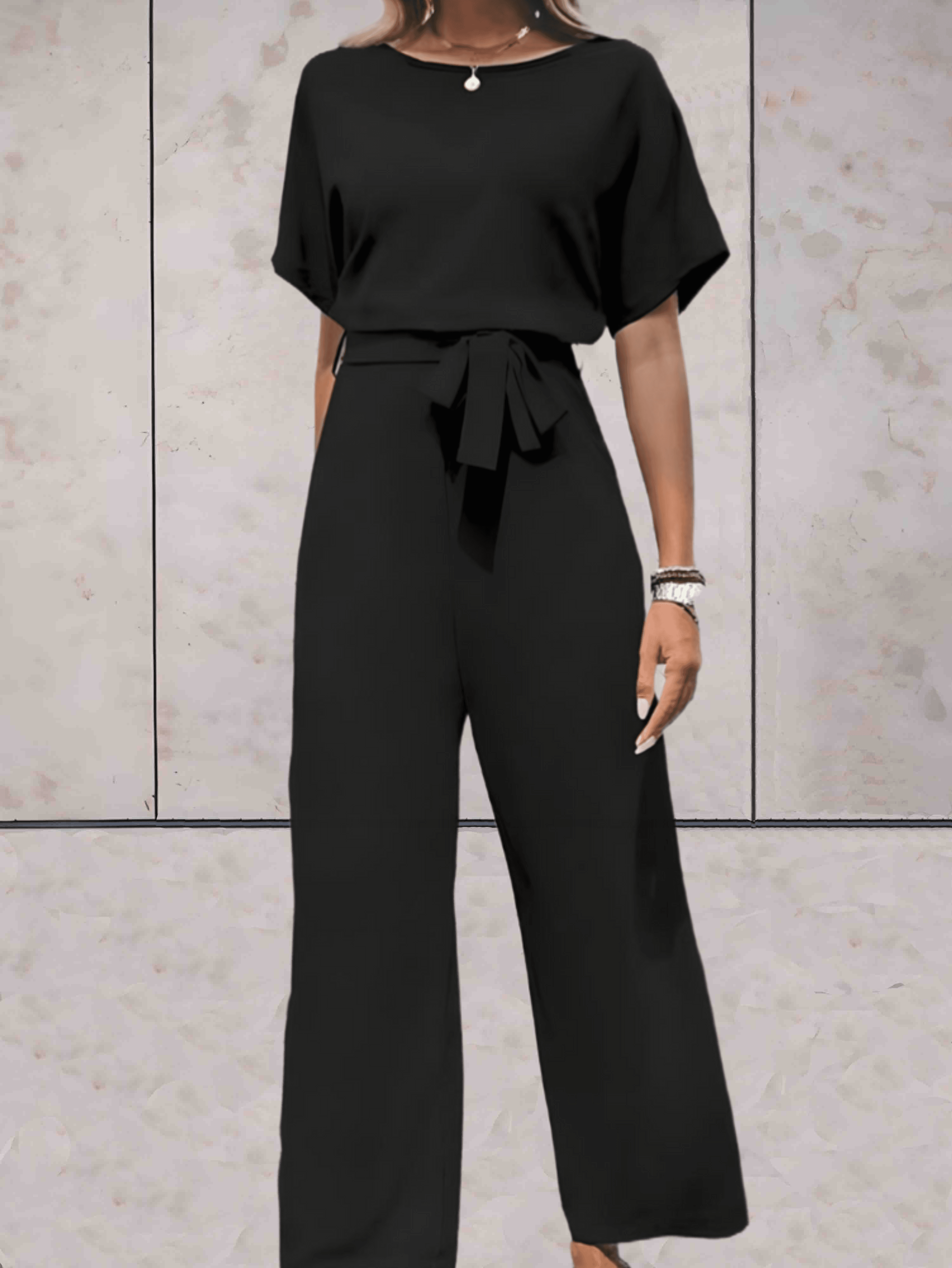 Jumpsuit With Belt And Short Sleeves