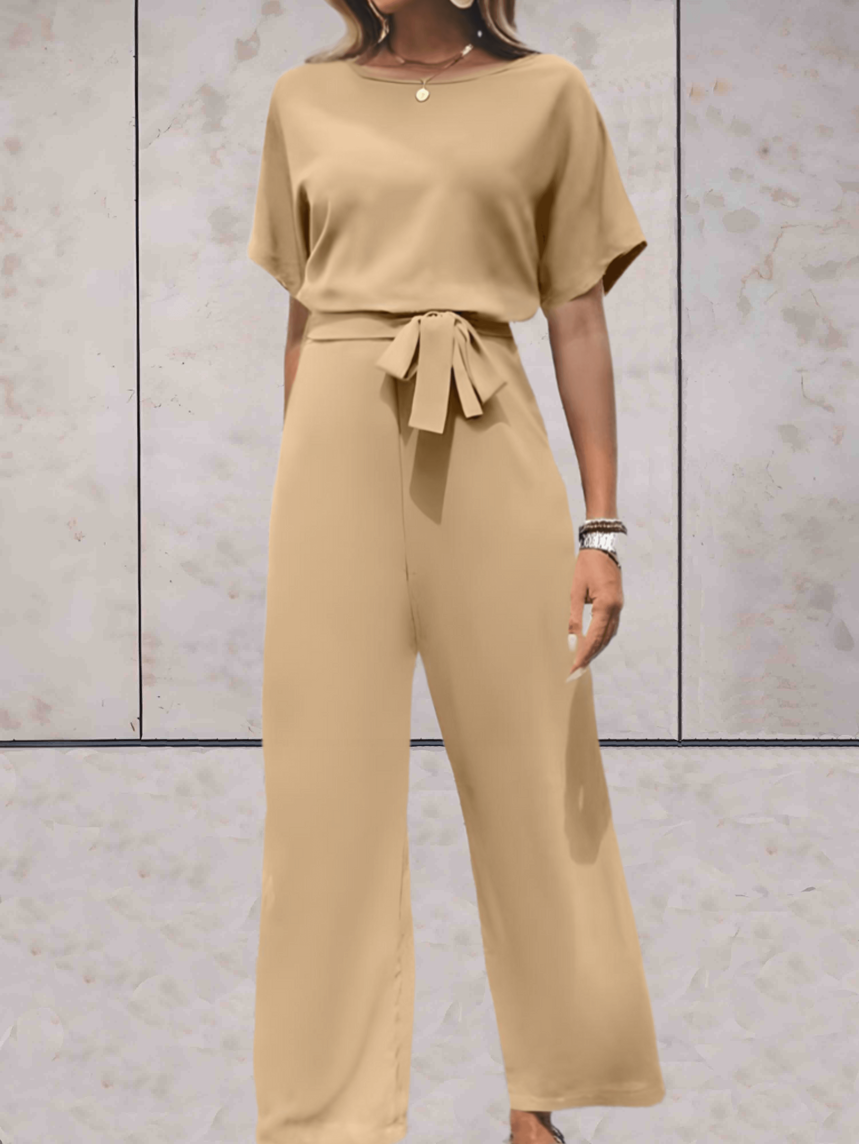 Jumpsuit With Belt And Short Sleeves