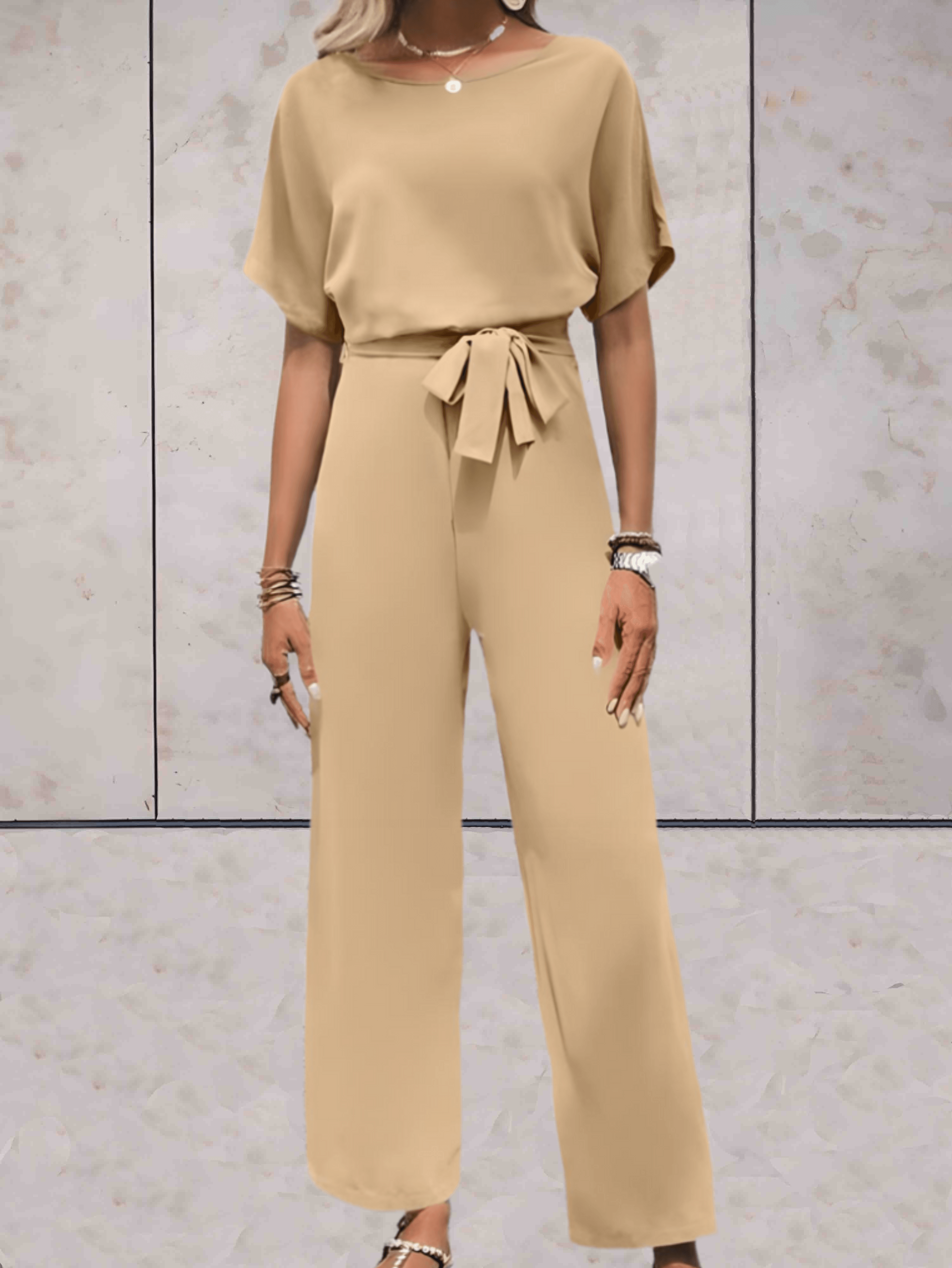 Jumpsuit With Belt And Short Sleeves