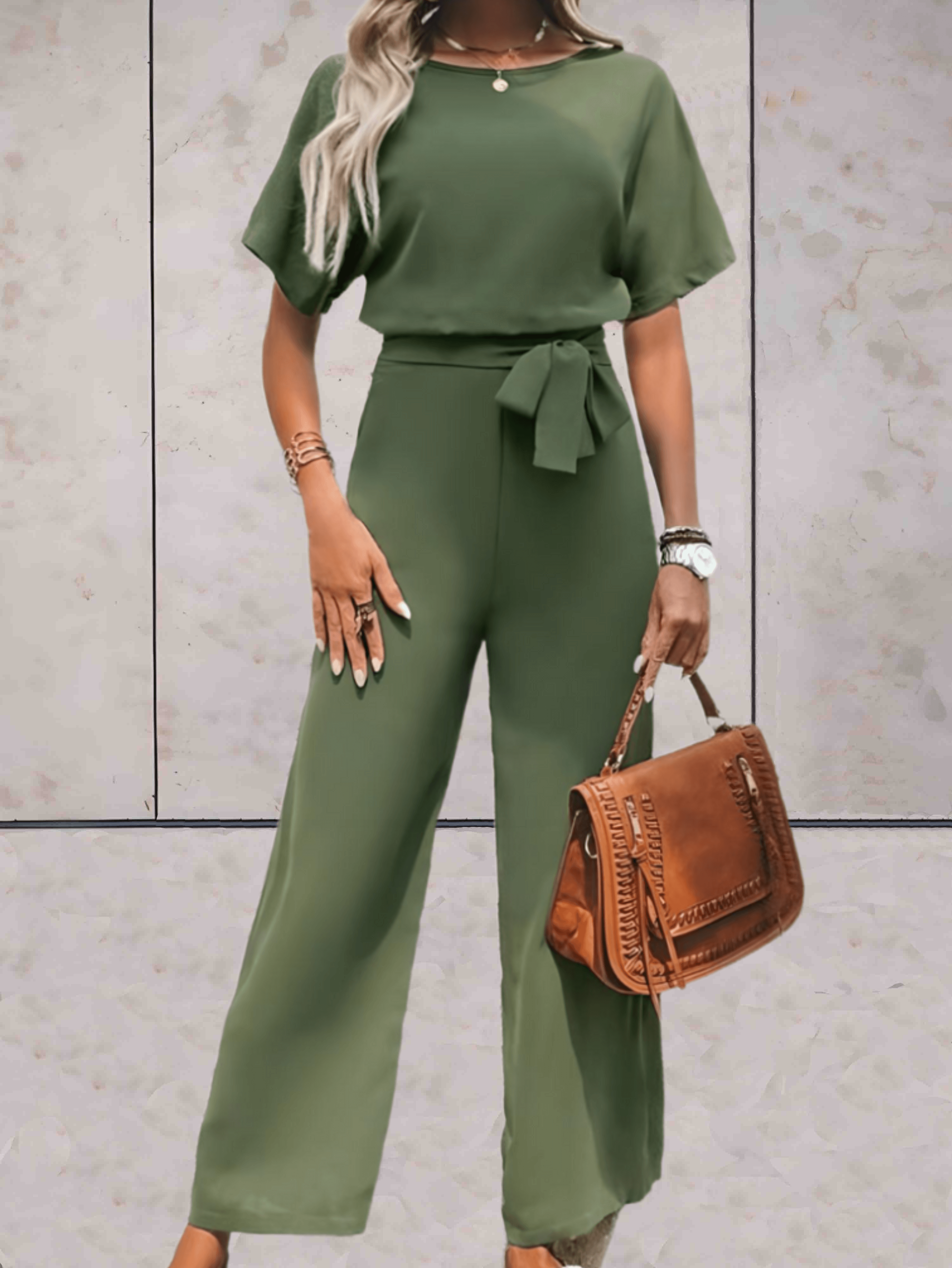 Jumpsuit With Belt And Short Sleeves