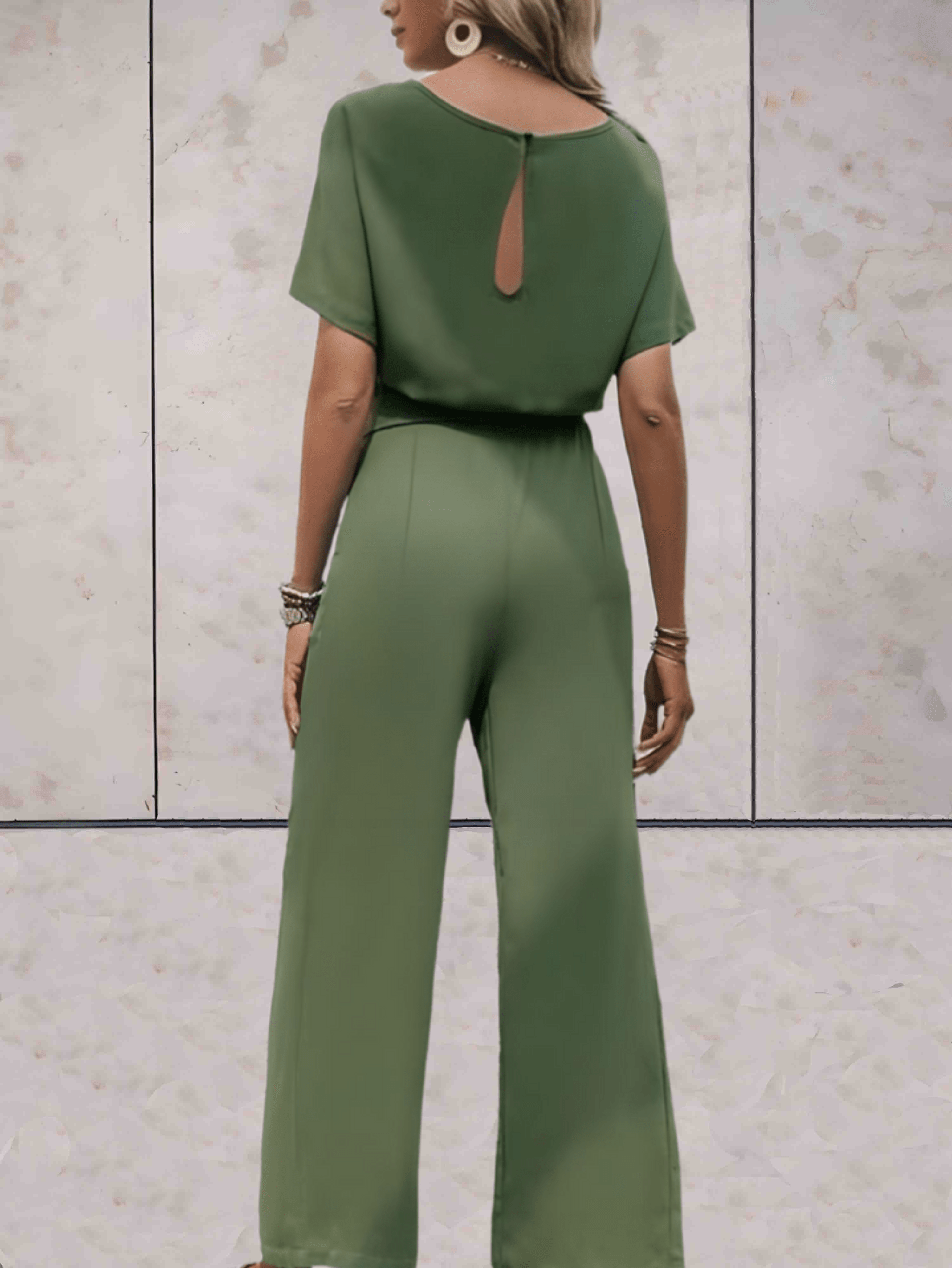 Jumpsuit With Belt And Short Sleeves