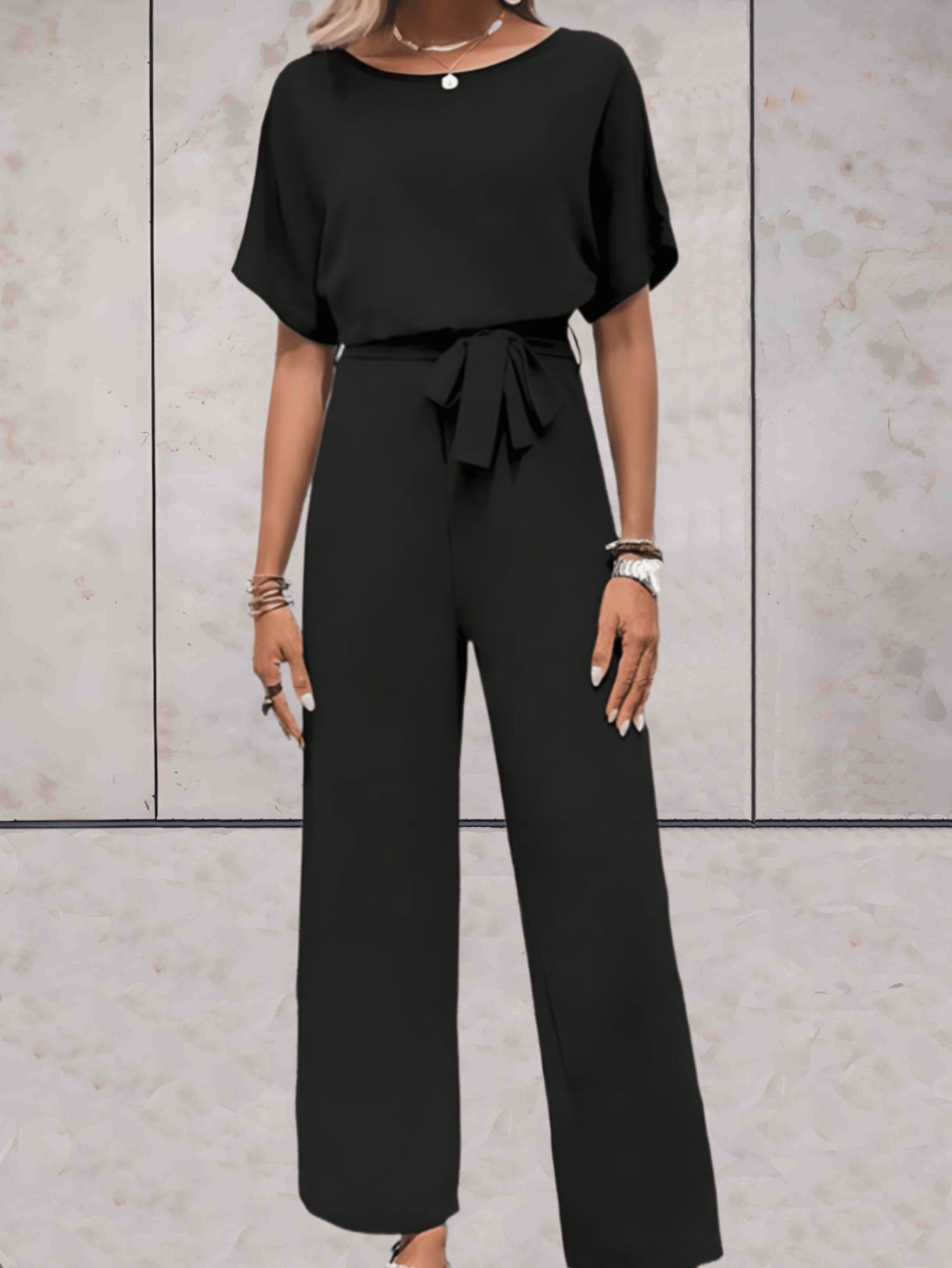 Jumpsuit With Belt And Short Sleeves