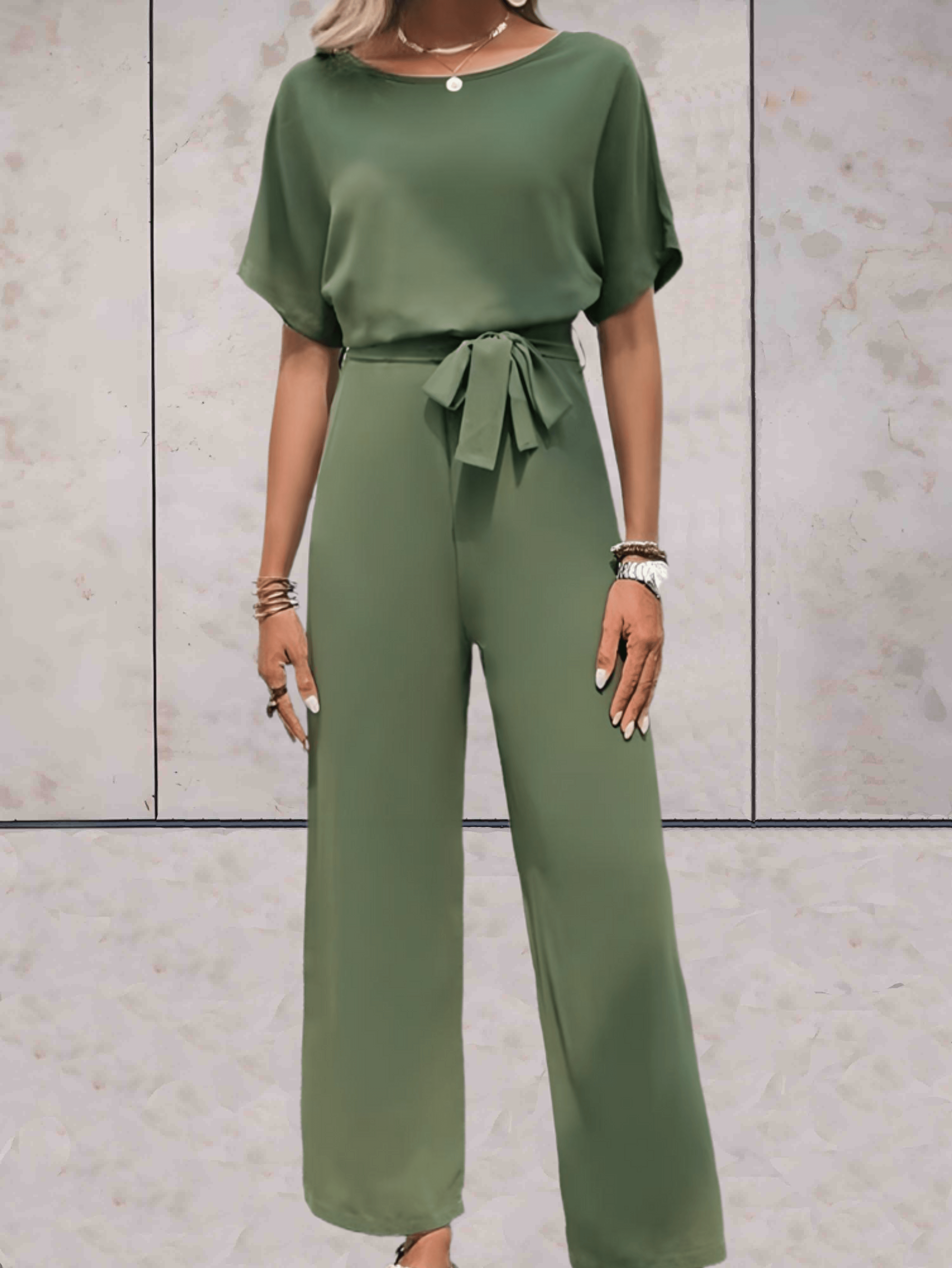 Jumpsuit With Belt And Short Sleeves