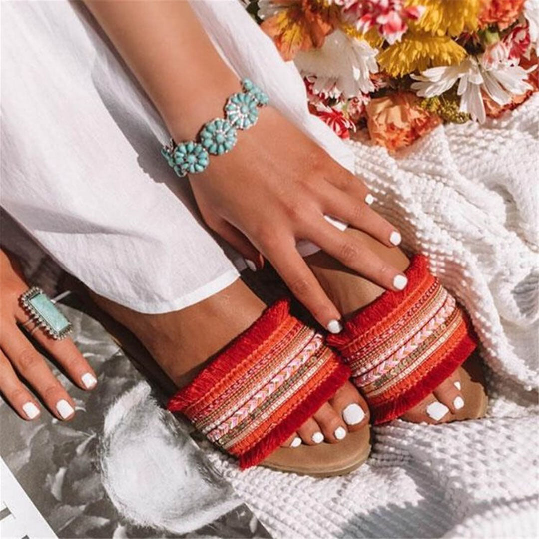 Mules, Boho Style, Flat, Sandals, Summer Shoes