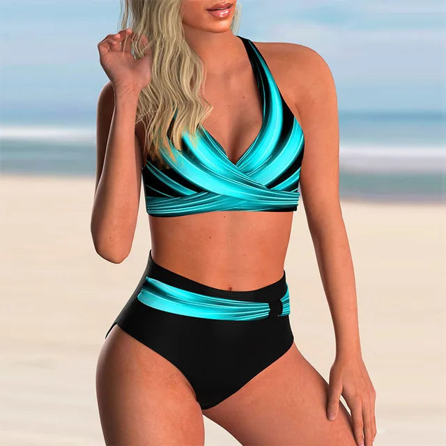 Push-Up Halter Bikini Set with High Waist for Women