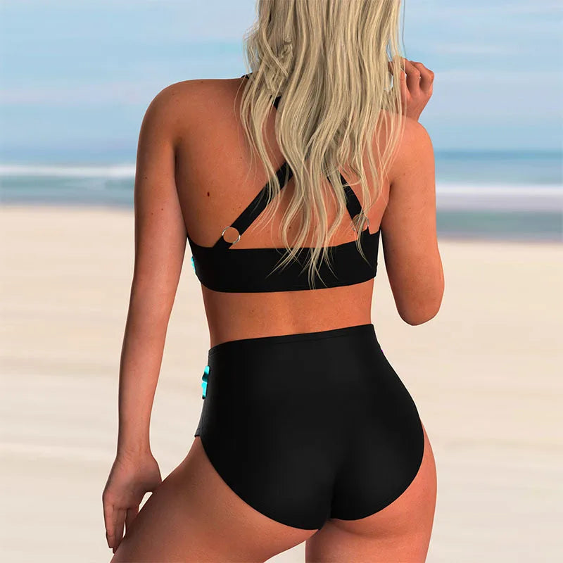 Push-Up Halter Bikini Set with High Waist for Women